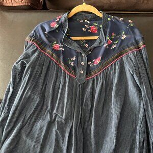 Vintage Free People Hearts & Colors Top, Striped Blue Blouse